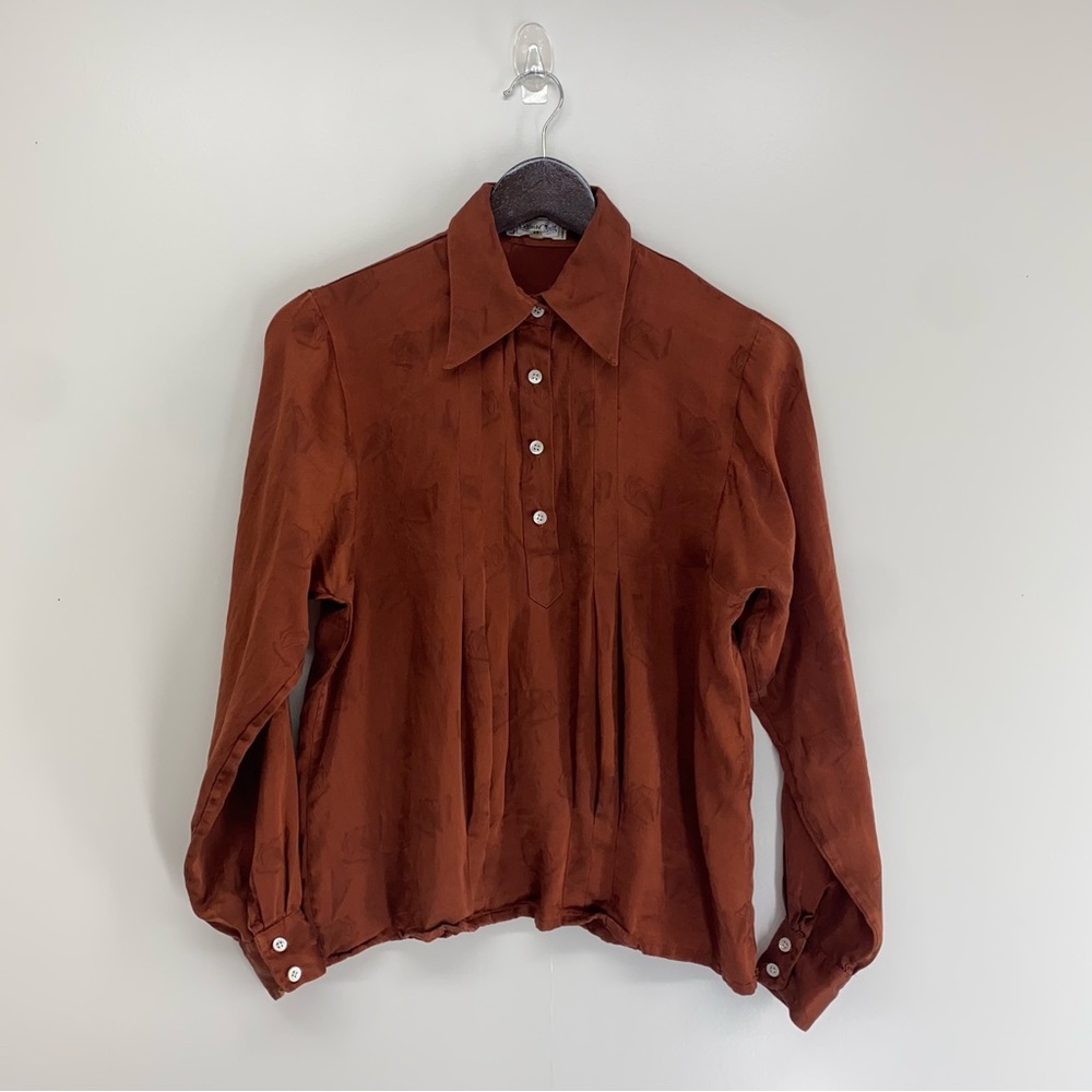 Vintage Saint Claire made in France 100% silk burnt orange long sleeve blouse